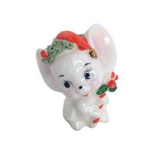 Vintage Napcoware Ceramic Miniature‎ Christmas Mouse With Candy Cane